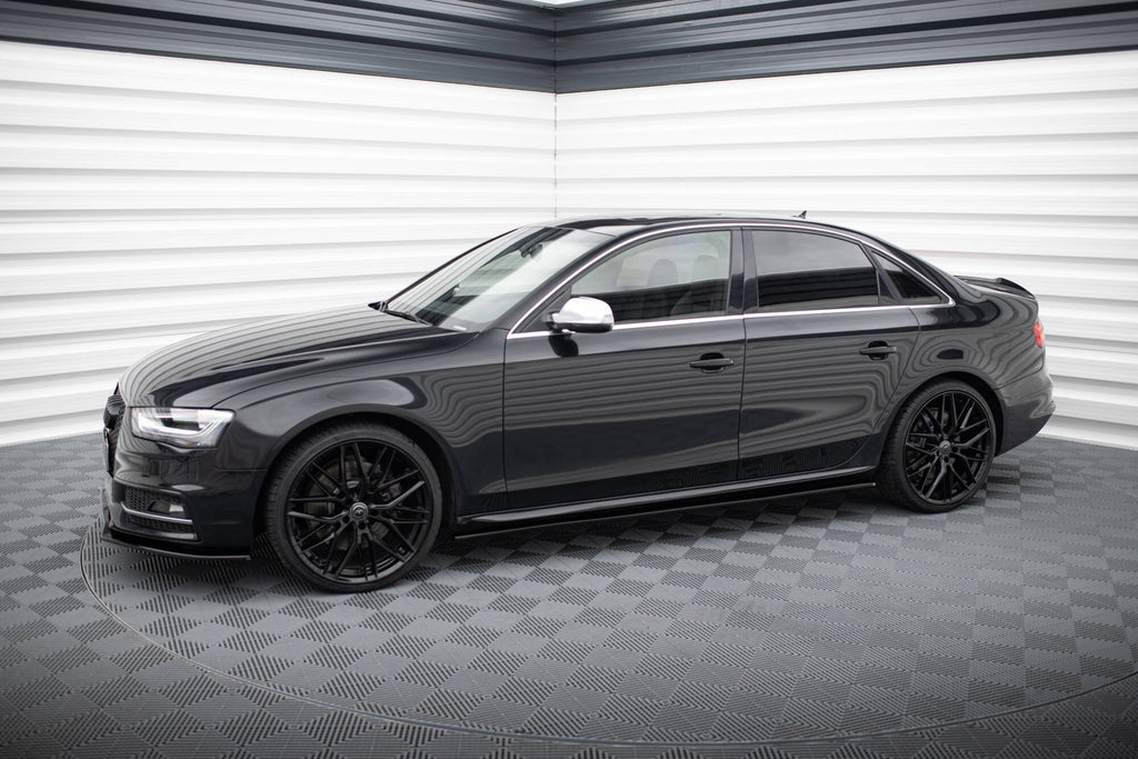 Maxton Design Street+ Seitenschweller Leisten passend für V.1 passend für Audi S4 / A4 / A4 S-Line Limousine / Avant B8 / B8 Facelift schwarz Hochglanz