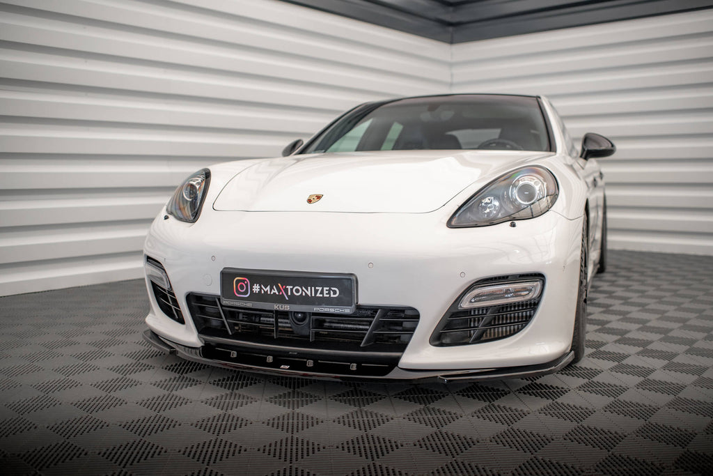 Maxton Design Street+ Spoilerlippe Front Ansatz V.2 passend für Porsche Panamera Turbo Sport Design Package 970 schwarz Hochglanz