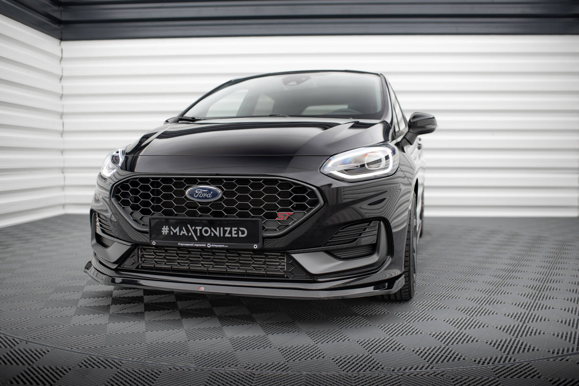 Maxton Design Street+ Spoilerlippe Front Ansatz V.3 passend für Ford Fiesta ST / ST-line Mk8 Facelift schwarz Hochglanz