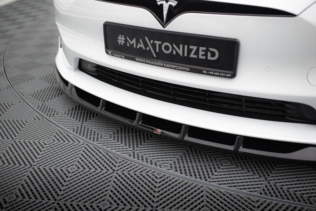Maxton Design Street+ Spoilerlippe Front Ansatz V.3 passend für Tesla Model S Plaid Mk1 Facelift schwarz Hochglanz