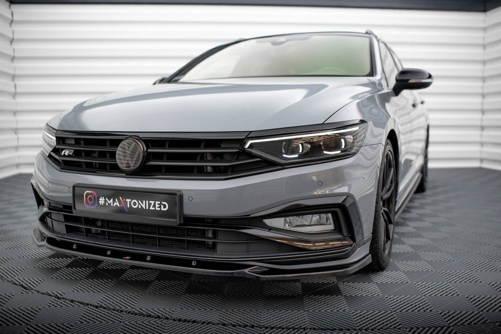 Maxton Design Street+ Spoilerlippe Front Ansatz V.2 passend für VW Passat R-Line B8 Facelift schwarz Hochglanz