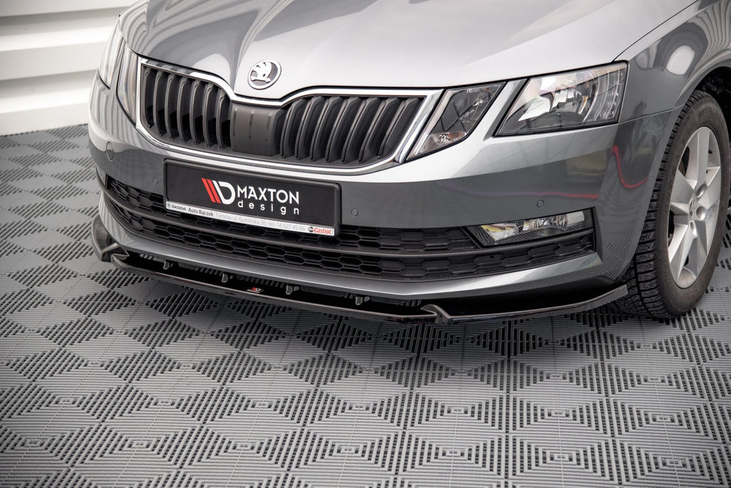 Maxton Design Street+ Spoilerlippe Front Ansatz V.1 passend für Skoda Octavia Mk3 Facelift schwarz Hochglanz