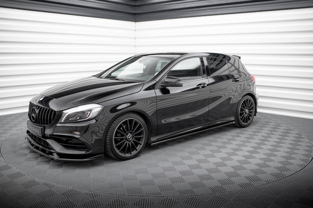 Maxton Design Street+ Seitenschweller Leisten passend für Mercedes-Benz A AMG-Line W176 Facelif schwarz Hochglanz