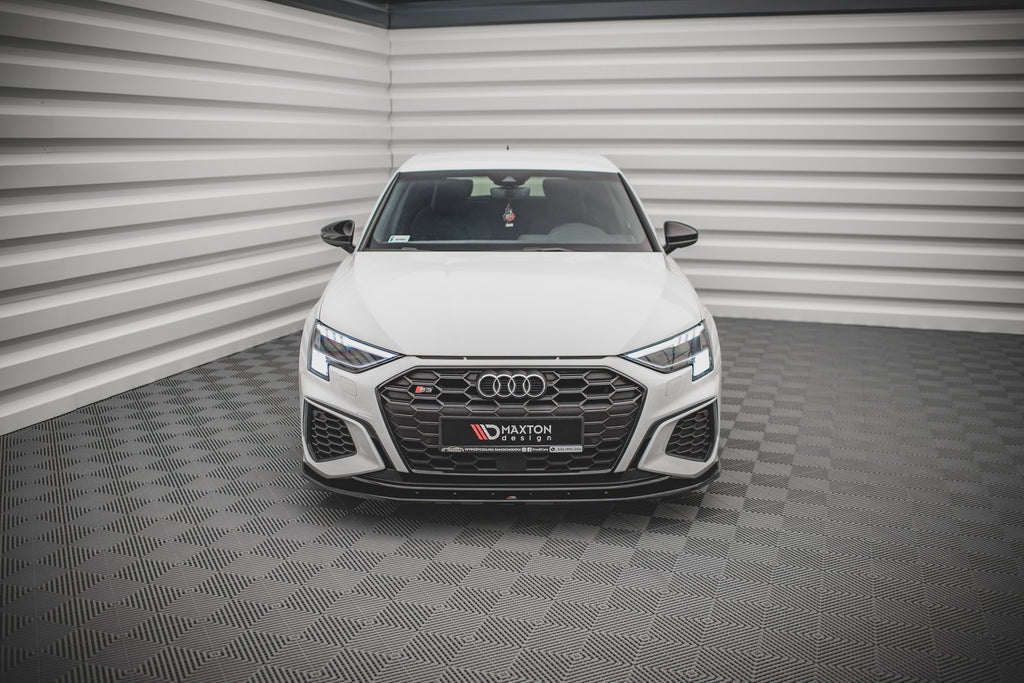 Maxton Design Street+ Spoilerlippe Front Ansatz V.1 passend für Audi S3 / A3 S-Line 8Y schwarz Hochglanz