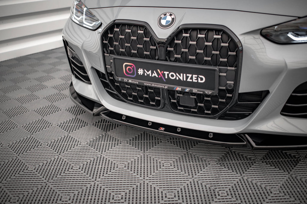 Maxton Design Street+ Spoilerlippe Front Ansatz V.2 passend für BMW 4er / i4 Gran Coupe M-Paket / M440i G26 schwarz Hochglanz