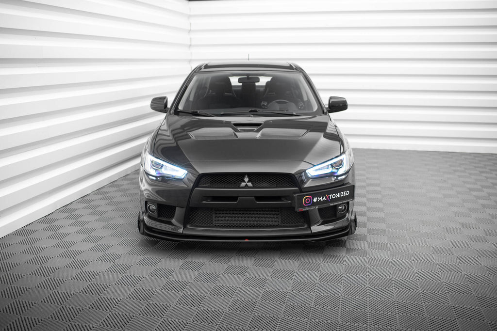 Maxton Design Street Pro Street+ Spoilerlippe Front Ansatz + Flaps passend für Mitsubishi Lancer EVO X schwarz Hochglanz