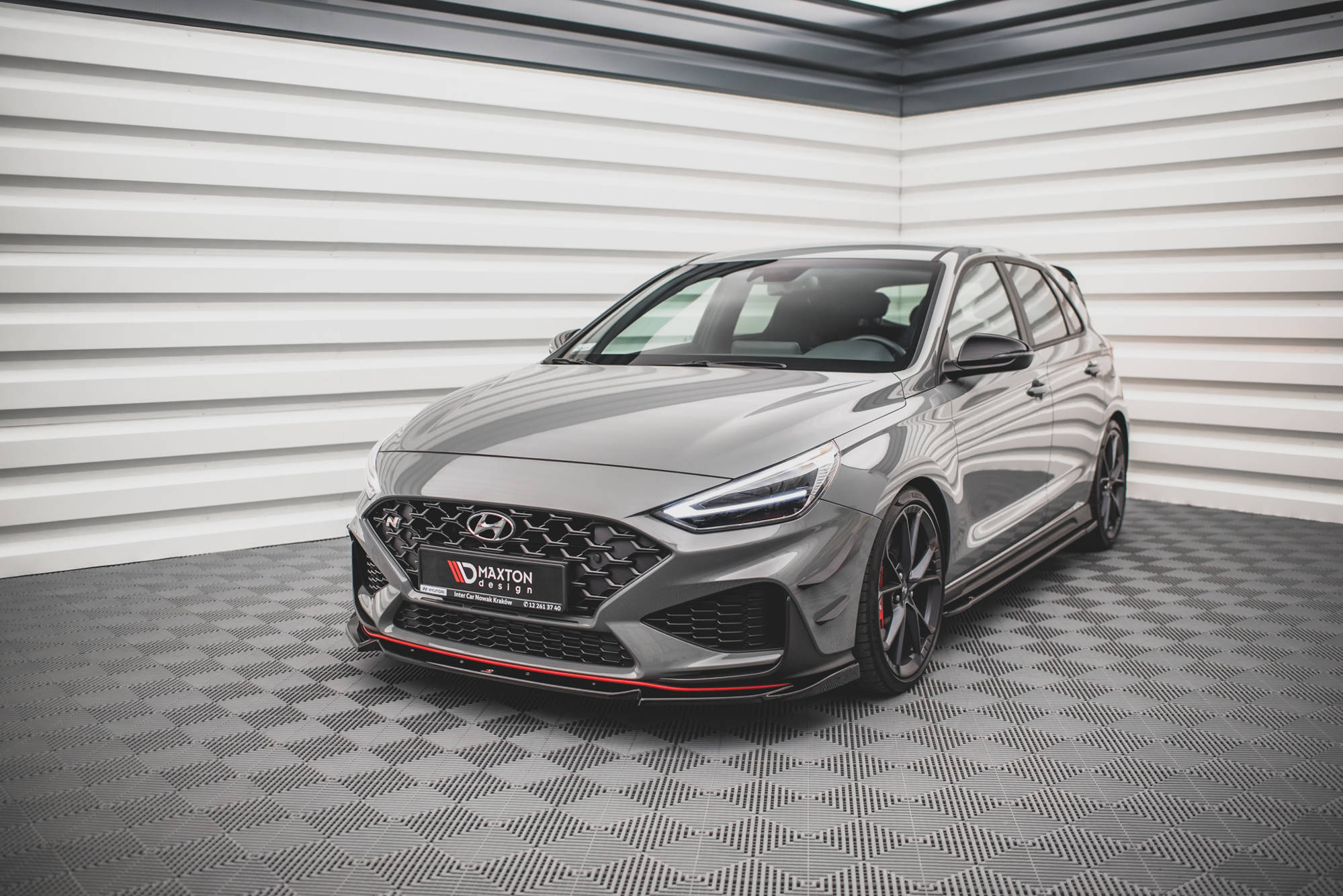 Maxton Design Street+ Spoilerlippe Front Ansatz V.2 passend für Hyundai I30 N / I30 N-Line Hatchback/Fastback Mk3 Facelift schwarz Hochglanz