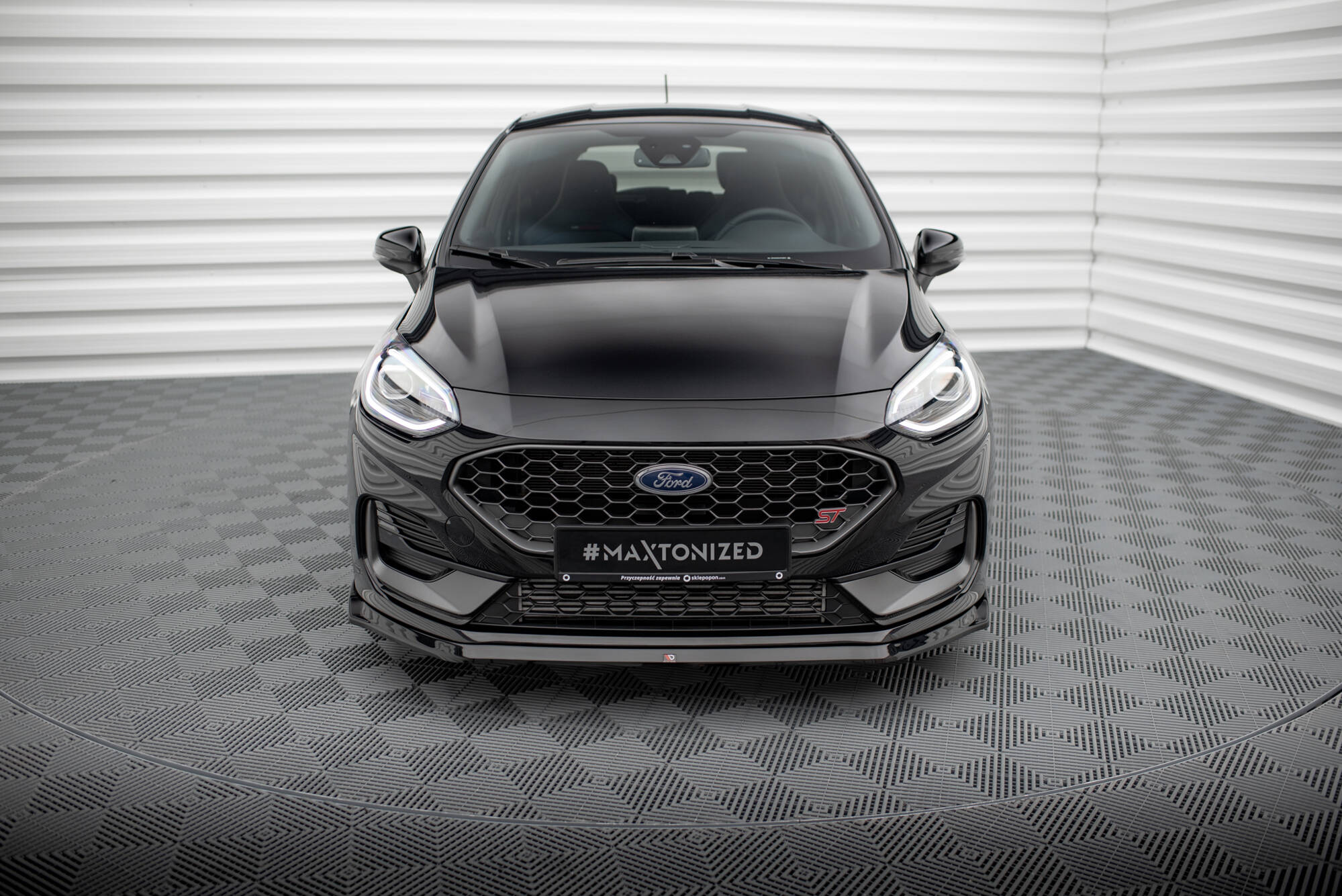 Maxton Design Street+ Spoilerlippe Front Ansatz V.3 passend für Ford Fiesta ST / ST-line Mk8 Facelift schwarz Hochglanz