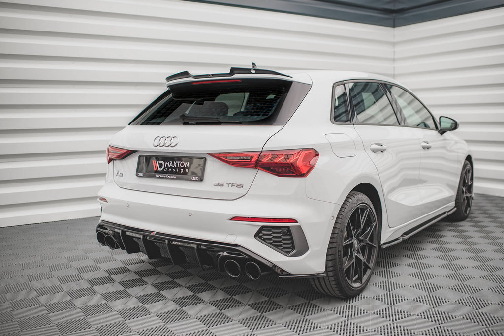 Maxton Design Diffusor Heck Ansatz + Endrohre passend für Audi A3 S-Line Sportback 8Y