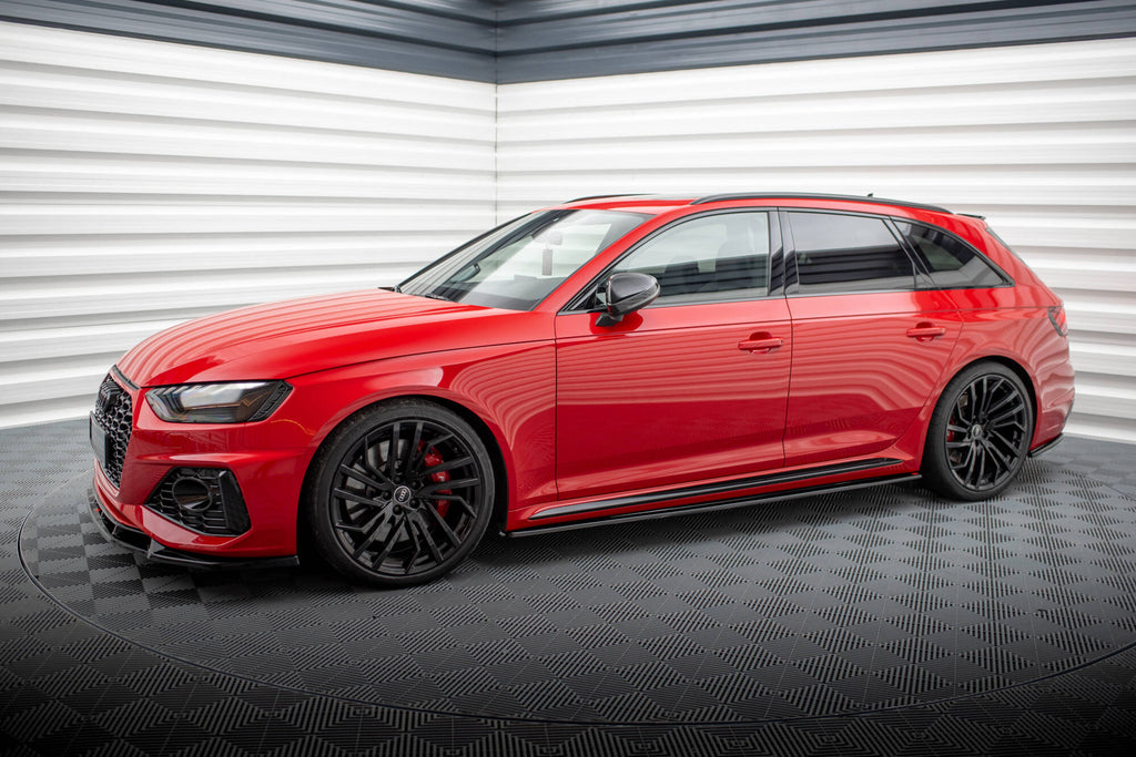 Maxton Design Street+ Seitenschweller Leisten passend für Audi RS4 B9 / B9 Facelift schwarz Hochglanz
