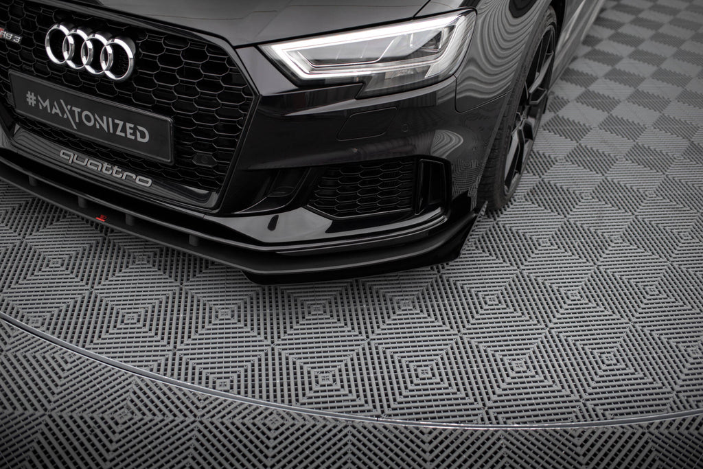 Maxton Design Street Pro Street+ Spoilerlippe Front Ansatz passend für + Flaps passend für V.1 + Flaps Audi RS3 Limousine 8V Facelift schwarz Hochglanz