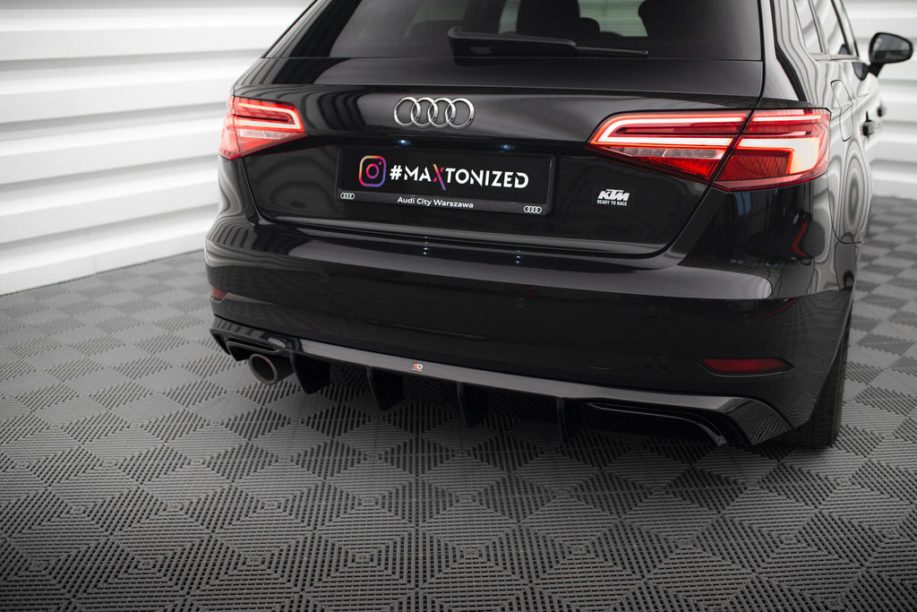 Maxton Design Diffusor Heck Ansatz passend für Audi A3 Sportback 8V Facelift (Einzelauspuff li.rohr)
