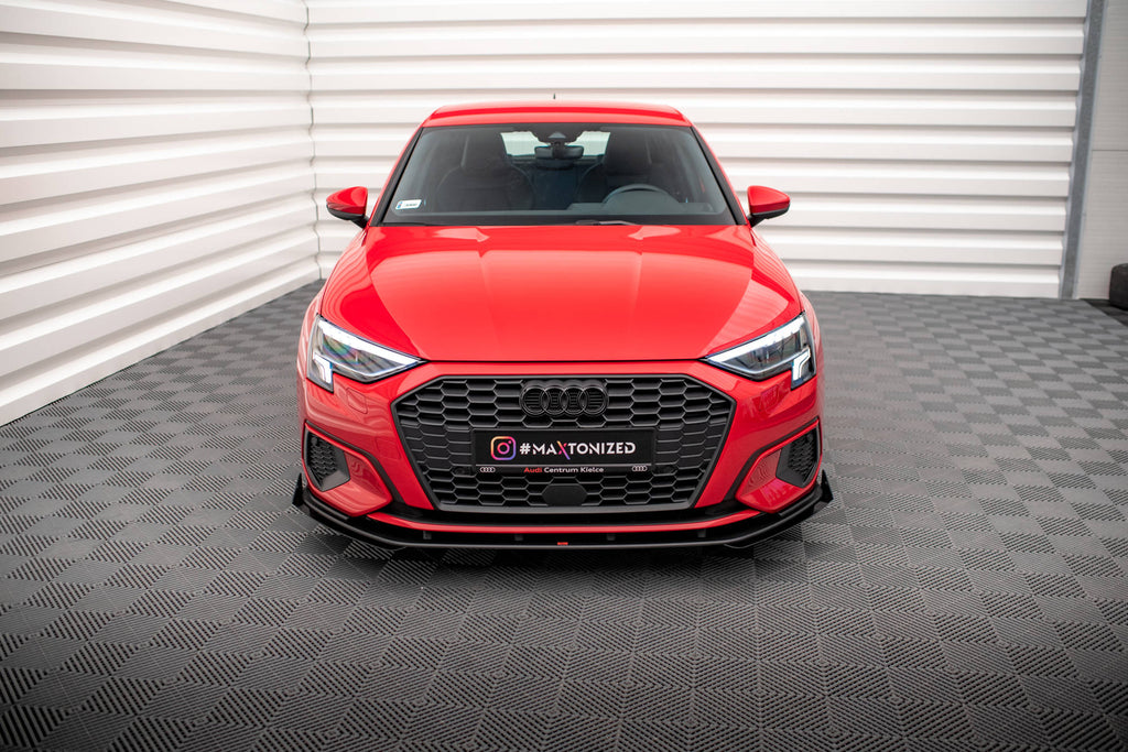Maxton Design Street Pro Street+ Spoilerlippe Front Ansatz + Flaps passend für Audi A3 8Y schwarz Hochglanz