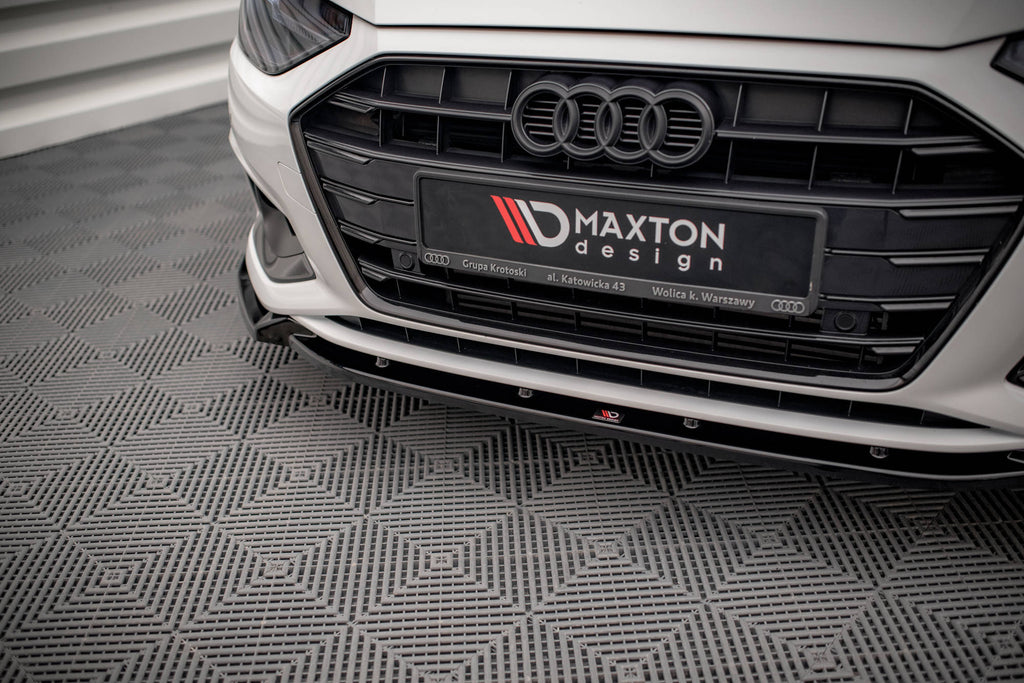 Maxton Design Street+ Spoilerlippe Front Ansatz V.1 passend für Audi A4 B9 Facelift schwarz Hochglanz