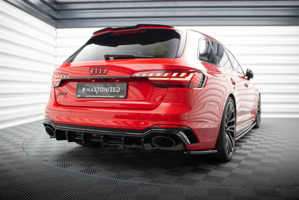 Maxton Design Diffusor Heck Ansatz passend für Audi RS4 B9 / B9 Facelift schwarz Hochglanz