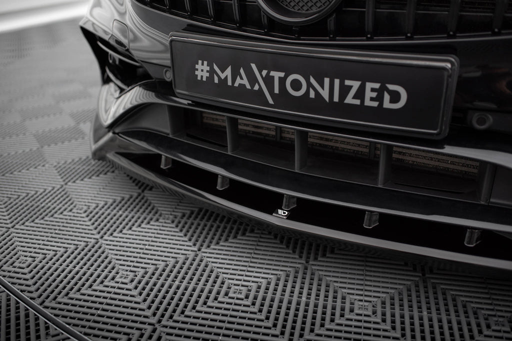 Maxton Design Street+ Spoilerlippe Front Ansatz V.2 passend für Mercedes-Benz A AMG-Line W176 Facelift schwarz Hochglanz