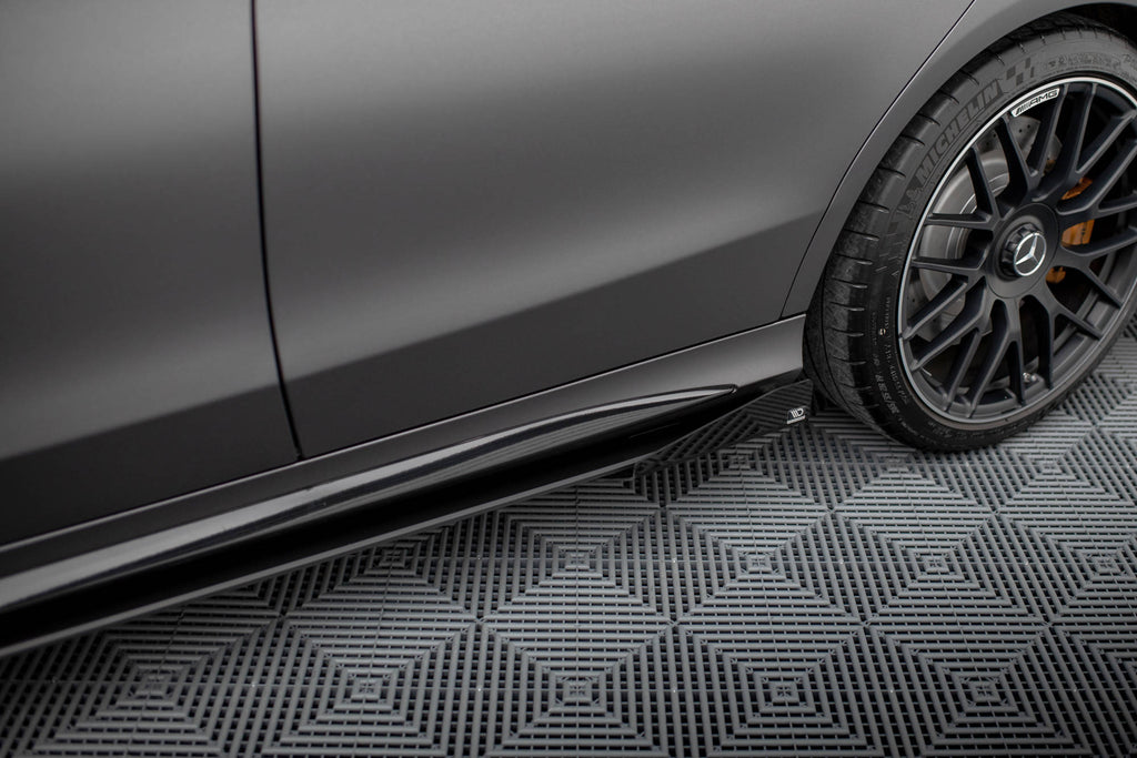 Maxton Design Seitenschweller Flaps passend für Mercedes-AMG C63 Limousine / Kombi W205 Facelift schwarz Hochglanz
