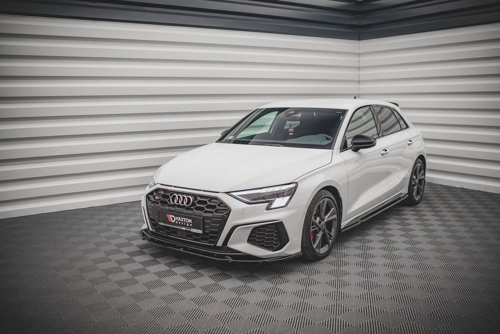 Maxton Design Street+ Spoilerlippe Front Ansatz V.3 passend für Audi S3 / A3 S-Line 8Y schwarz Hochglanz