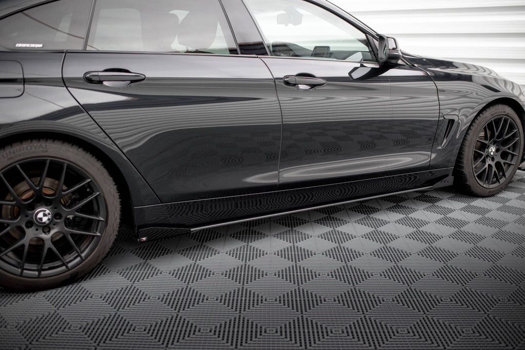 Maxton Design Street Pro Street+ Seitenschweller Leisten + Flaps passend für BMW 4er Gran Coupe F36 schwarz Hochglanz