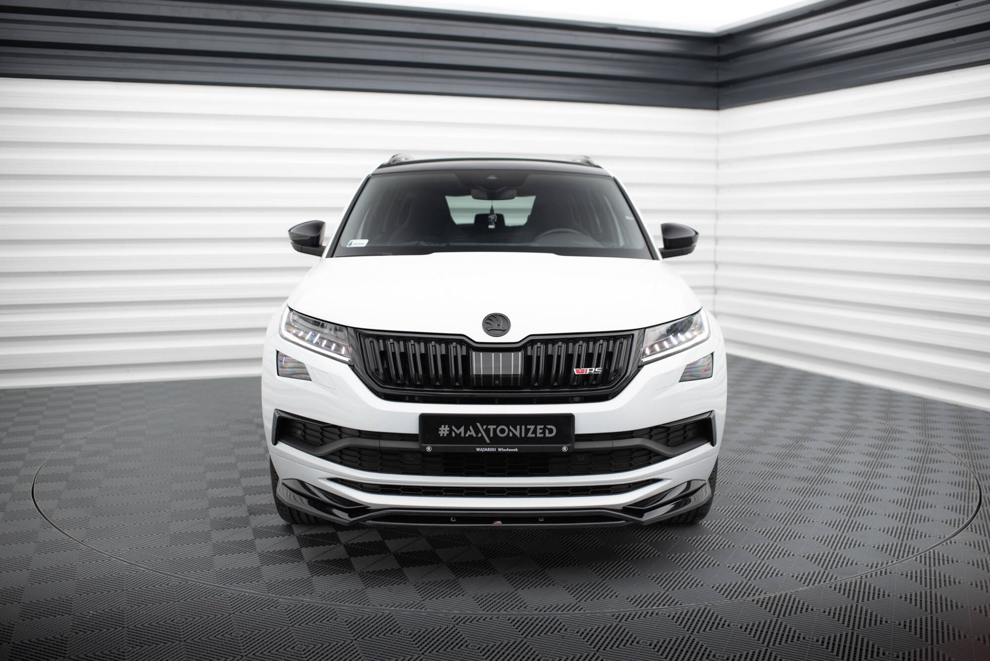 Maxton Design Street+ Spoilerlippe Front Ansatz passend für Skoda Kodiaq Mk1 Sportline/RS schwarz Hochglanz