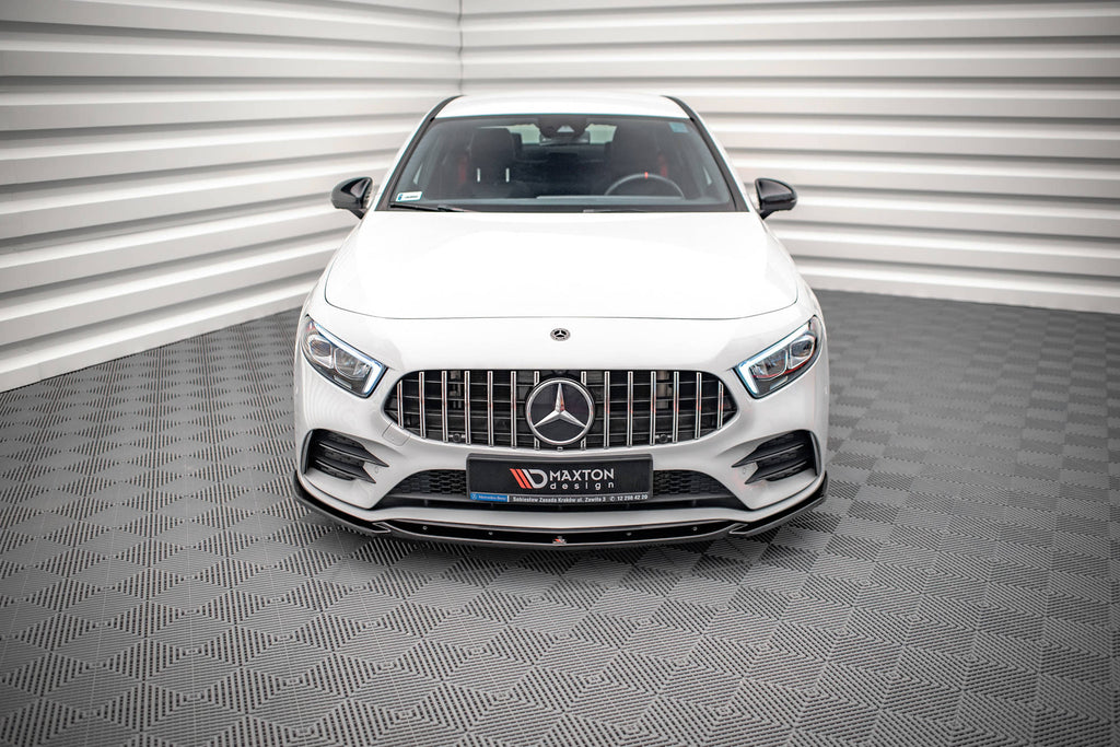 Maxton Design Street+ Spoilerlippe Front Ansatz V.5 passend für Mercedes A35 AMG / AMG-Line W177 schwarz Hochglanz