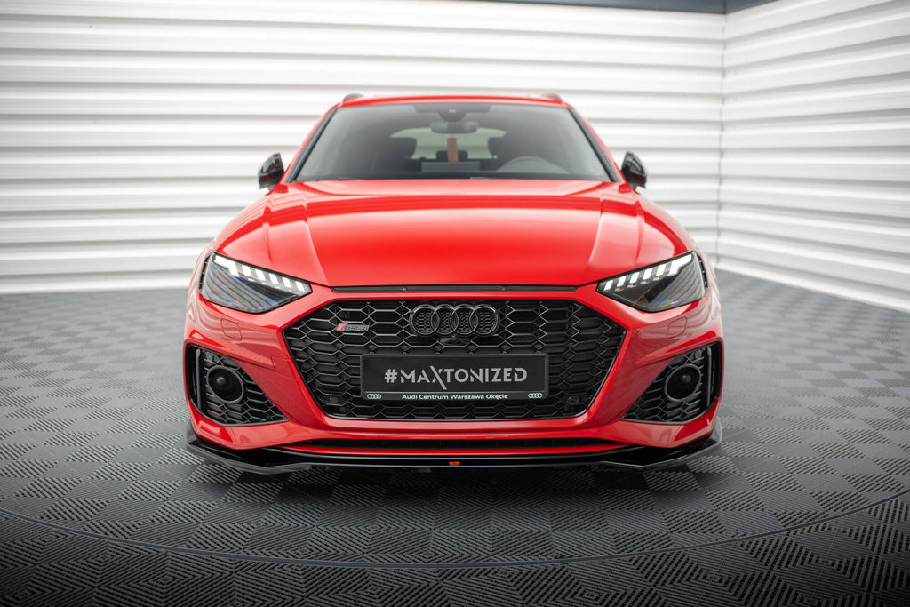 Maxton Design Street+ Spoilerlippe Front Ansatz V.1 passend für Audi RS4 B9 Facelift schwarz Hochglanz