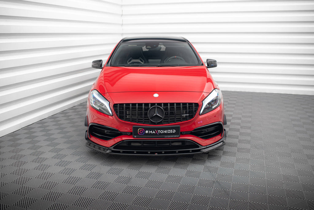 Maxton Design Street+ Spoilerlippe Front Ansatz V.1 passend für Mercedes-Benz A45 Aero W176 Facelift schwarz Hochglanz