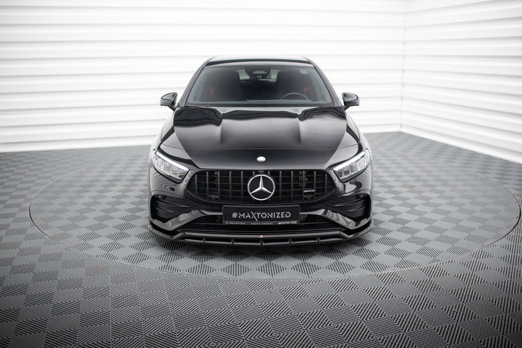 Maxton Design Street+ Spoilerlippe Front Ansatz passend für Mercedes-AMG A35 / A AMG-Line W177 Facelift schwarz Hochglanz