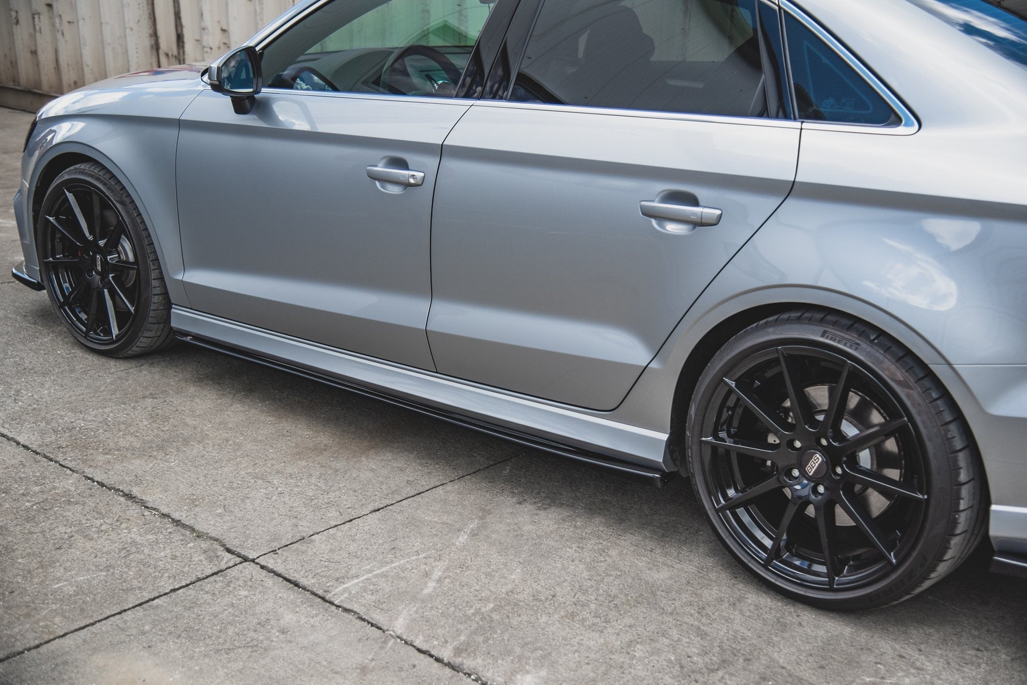 Maxton Design Seitenschweller Ansatz für V.2 für Audi S3 / A3 S-Line Limousine 8V Facelift schwarz matt