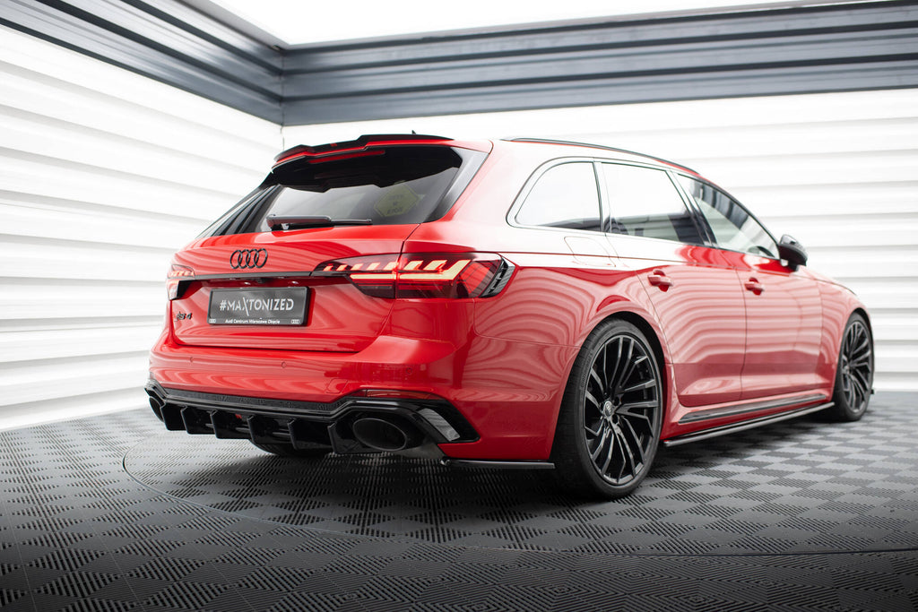 Maxton Design Heck Ansatz Flaps Diffusor passend für Audi RS4 B9 / B9 Facelift schwarz Hochglanz