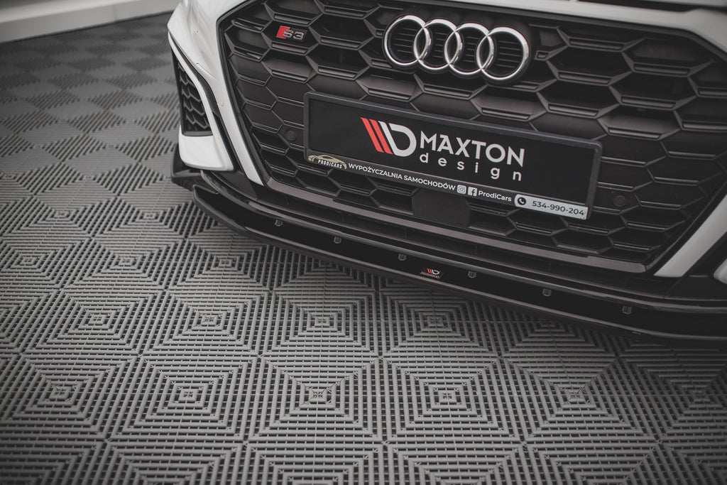Maxton Design Street+ Spoilerlippe Front Ansatz V.2 passend für Audi S3 / A3 S-Line 8Y schwarz Hochglanz
