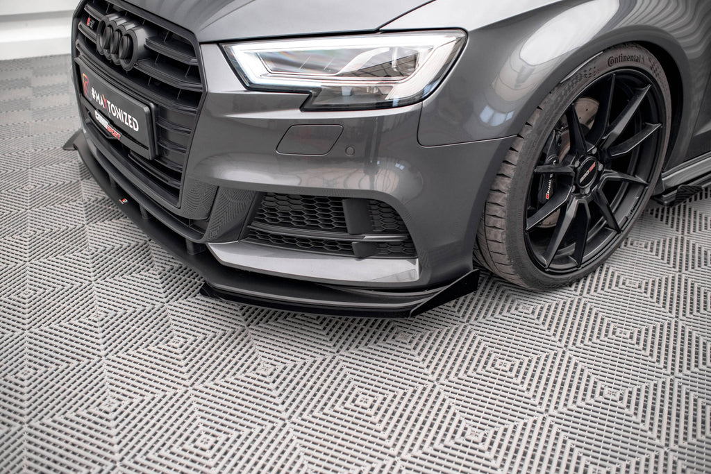 Maxton Design Front Stoßstange Flaps passend für Audi S3 / A3 S-Line Sportback 8V Facelift schwarz Hochglanz
