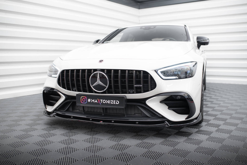 Maxton Design Street+ Spoilerlippe Front Ansatz V.2 passend für Mercedes-AMG GT 43 4 Door Coupe V8 Styling Package X290 schwarz Hochglanz