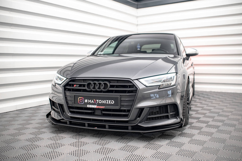 Maxton Design Street Pro Street+ Spoilerlippe Front Ansatz passend für + Flaps passend für V.1 + Flaps Audi S3 / A3 S-Line Sportback 8V Facelift schwarz Hochglanz
