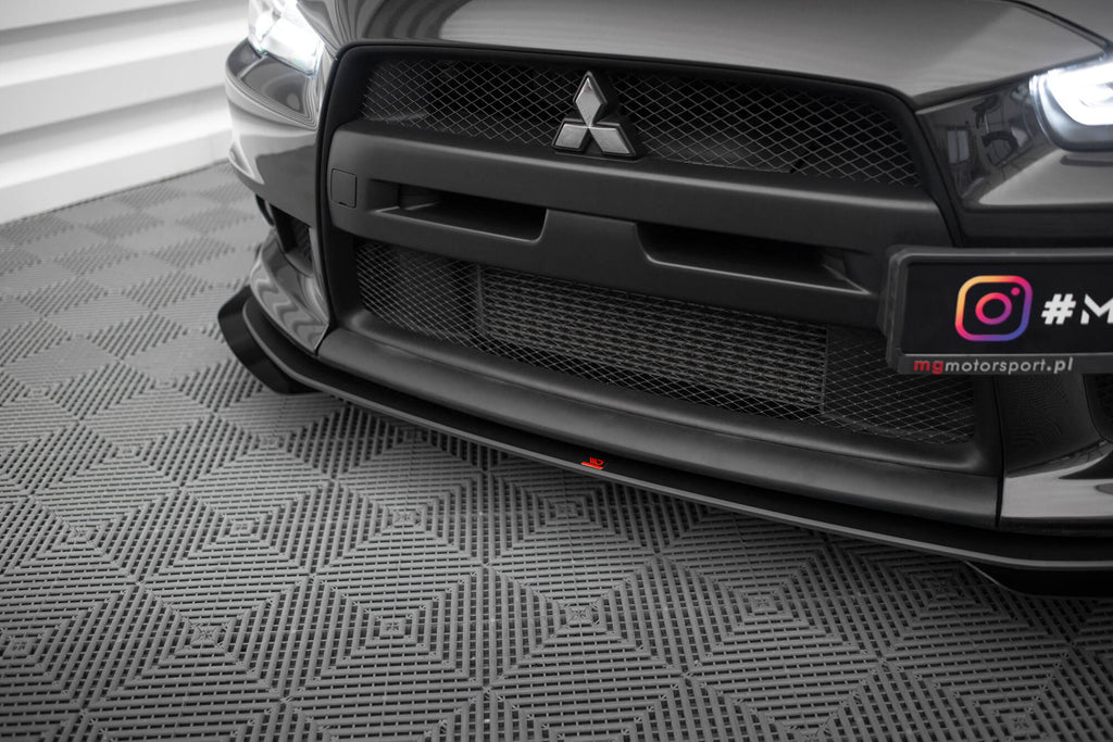 Maxton Design Street Pro Street+ Spoilerlippe Front Ansatz + Flaps passend für Mitsubishi Lancer EVO X schwarz Hochglanz