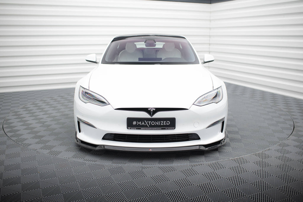 Maxton Design Street+ Spoilerlippe Front Ansatz V.2 passend für Tesla Model S Plaid Mk1 Facelift schwarz Hochglanz