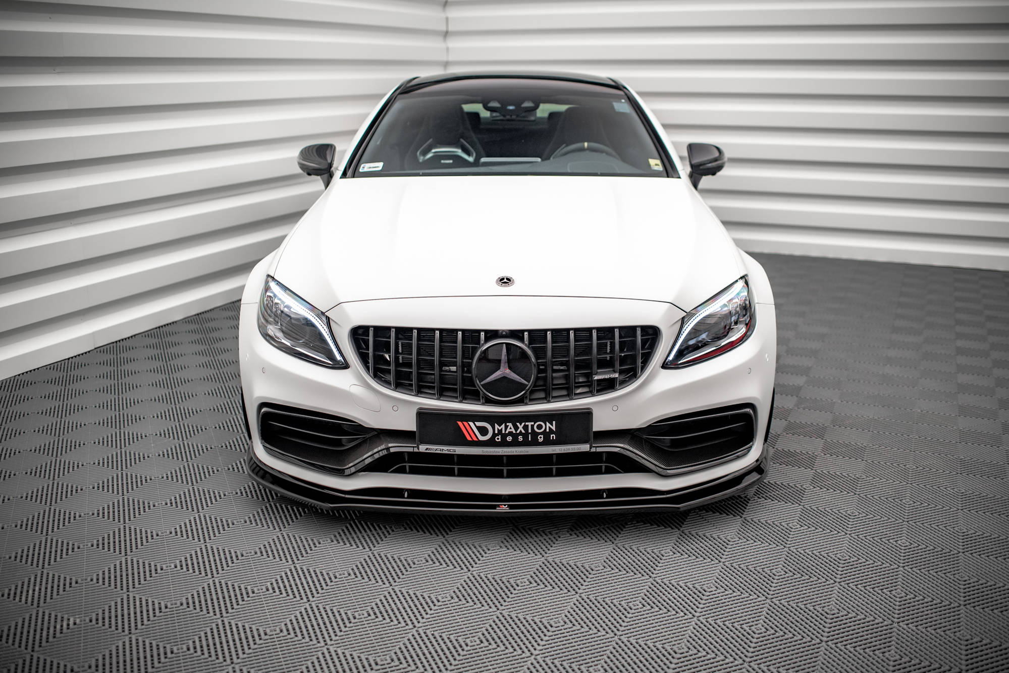 Maxton Design Street+ Spoilerlippe Front Ansatz V.3 passend für Mercedes-AMG C63 Coupe AMG Aero Pack C205 Facelift schwarz Hochglanz