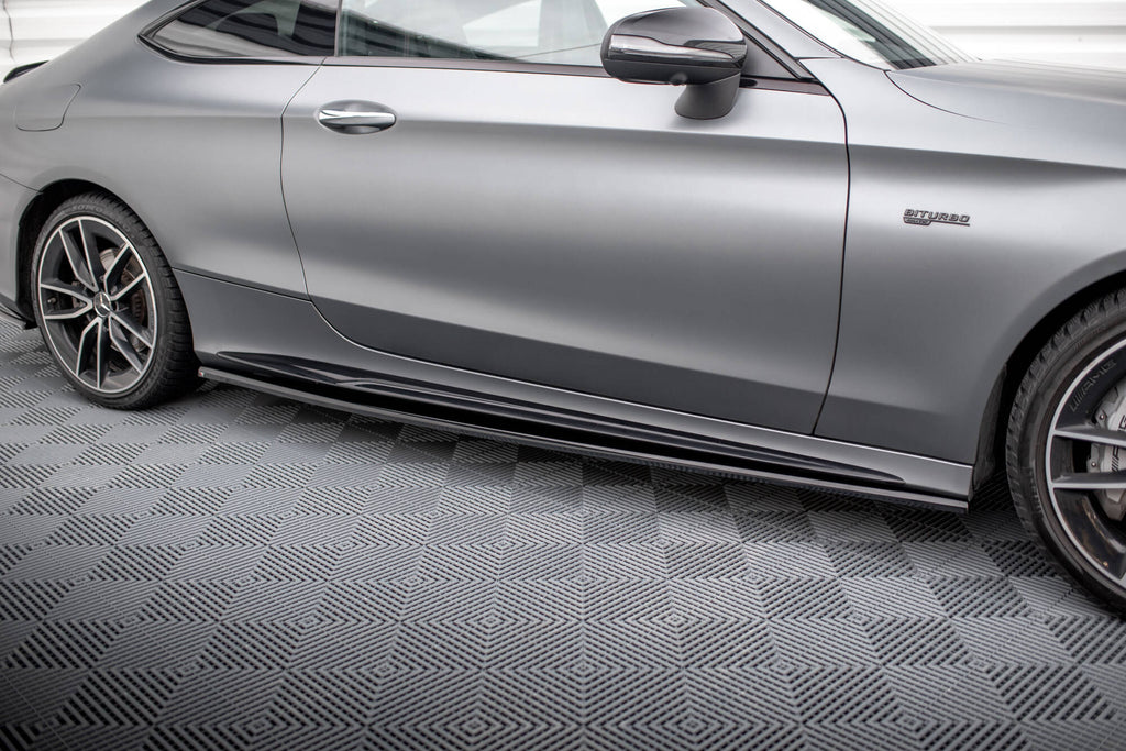 Maxton Design Street+ Seitenschweller Leisten passend für Mercedes-AMG C43 Coupe / Cabrio C205 Facelift / A205 Facelift schwarz Hochglanz