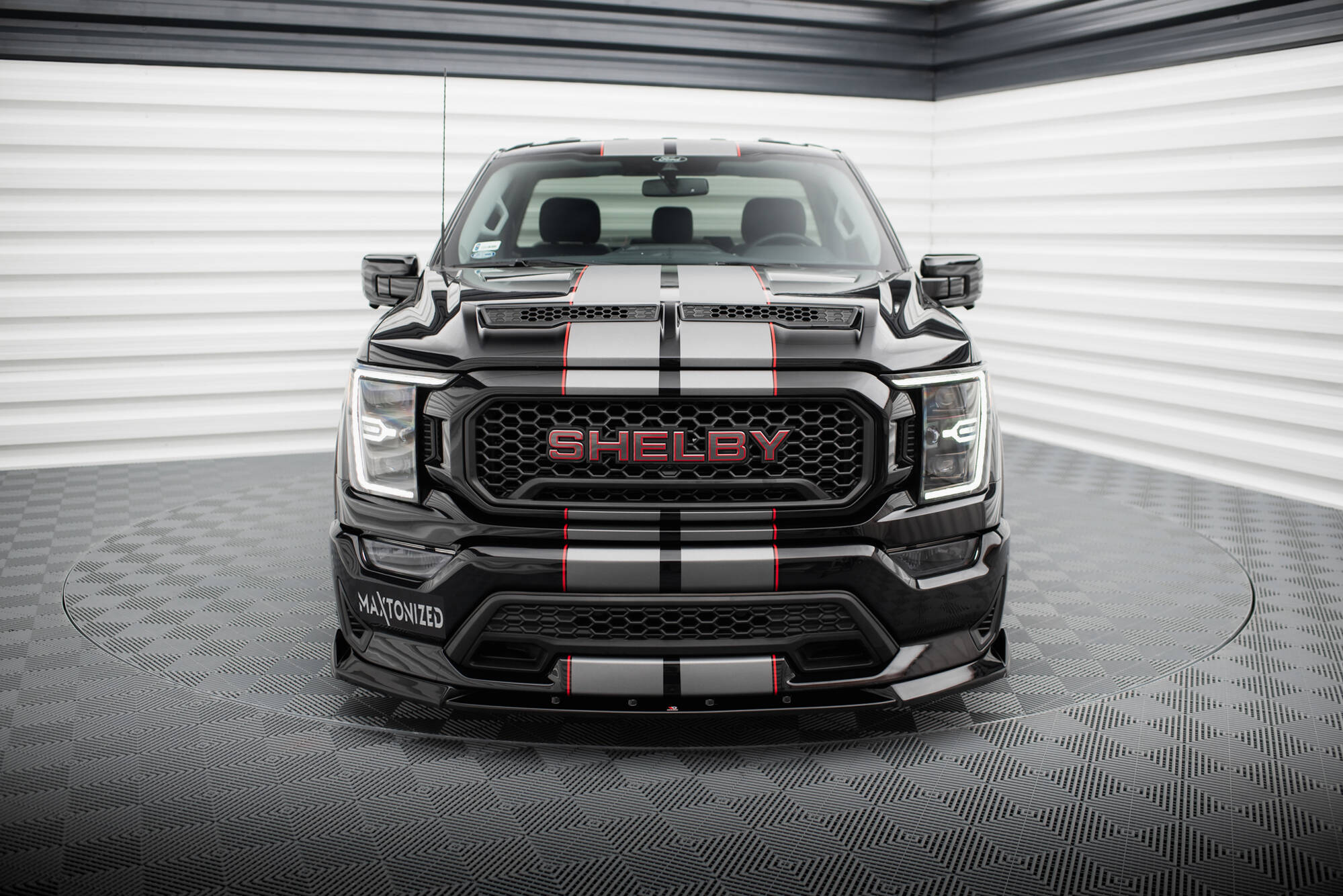 Maxton Design Street+ Spoilerlippe Front Ansatz Passend für Shelby F150 Super Snake Schwarz Hochglanz
