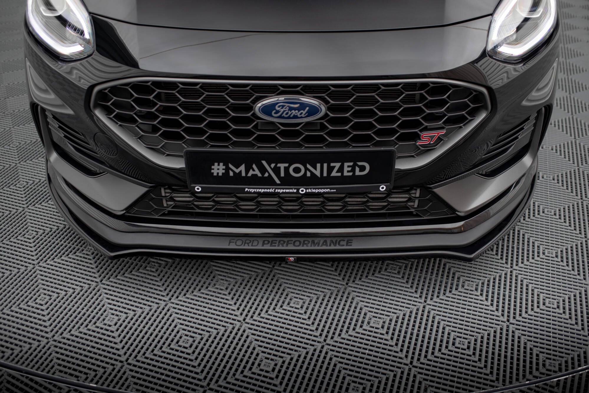 Maxton Design Street+ Spoilerlippe Front Ansatz V.1 passend für Ford Fiesta ST / ST-line Mk8 Facelift schwarz Hochglanz