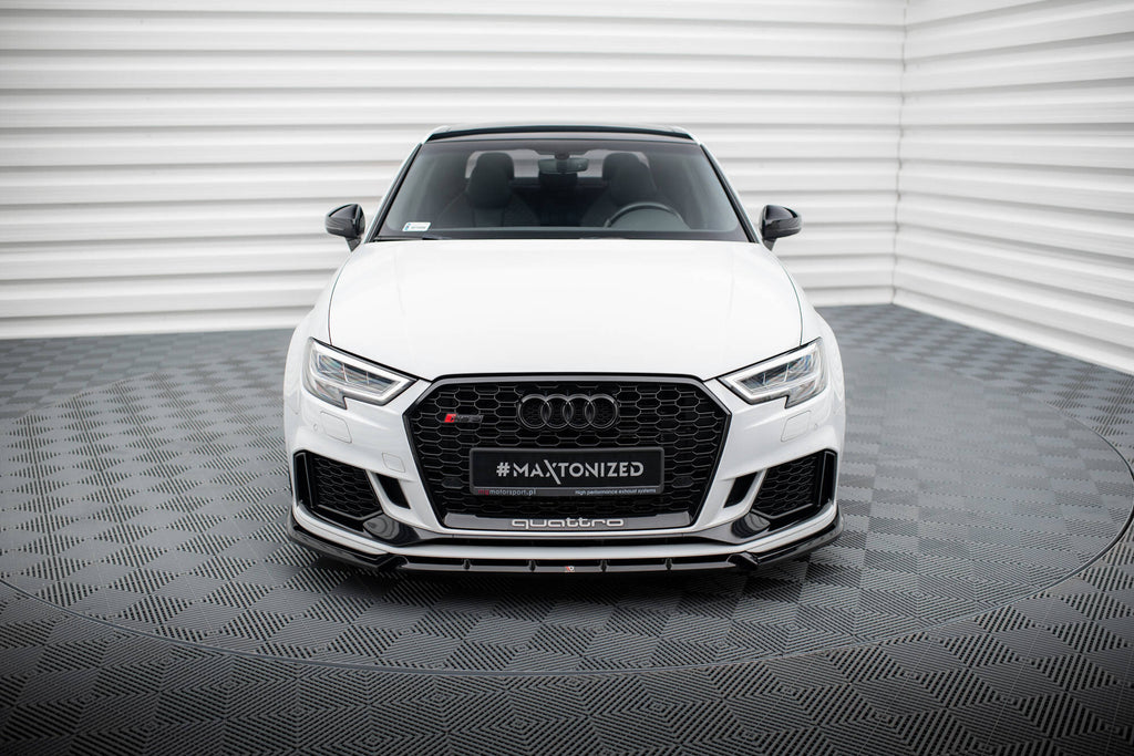 Maxton Design Street+ Spoilerlippe Front Ansatz V.3 passend für Audi RS3 Limousine 8V Facelift schwarz Hochglanz