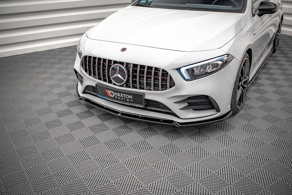 Maxton Design Street+ Spoilerlippe Front Ansatz V.4 passend für Mercedes A35 AMG / AMG-Line W177 schwarz Hochglanz