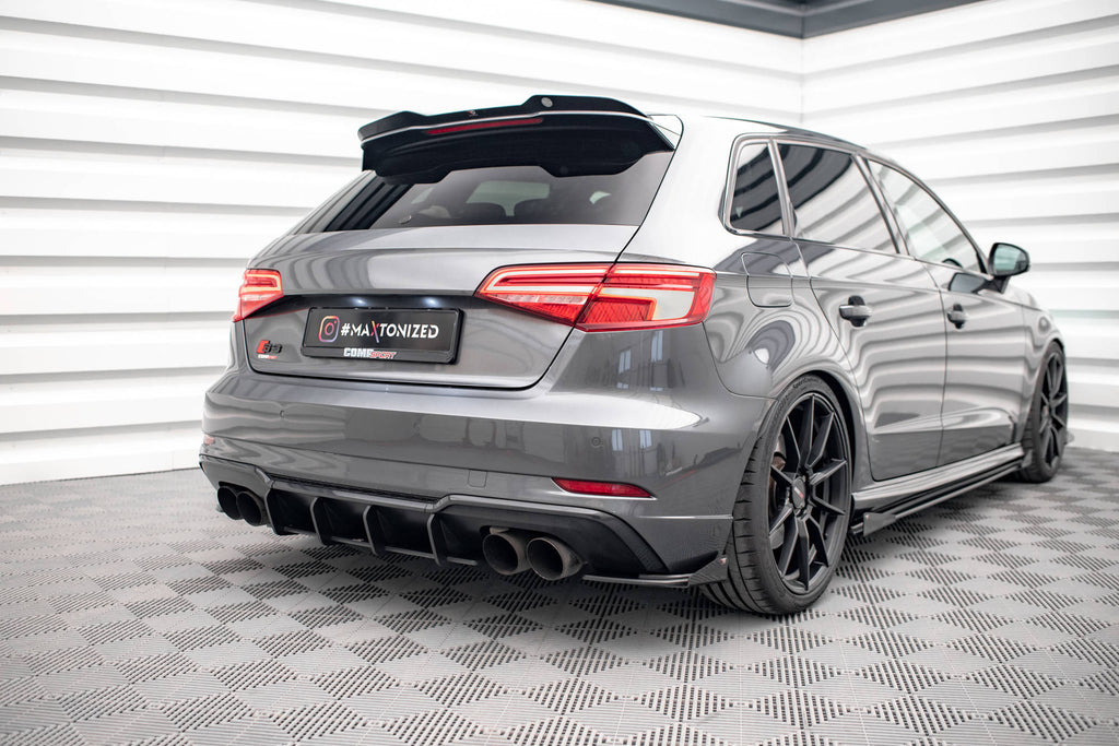 Maxton Design Street Pro Heck Ansatz Flaps Diffusor + Flaps passend für Audi S3 Sportback 8V Facelift schwarz Hochglanz