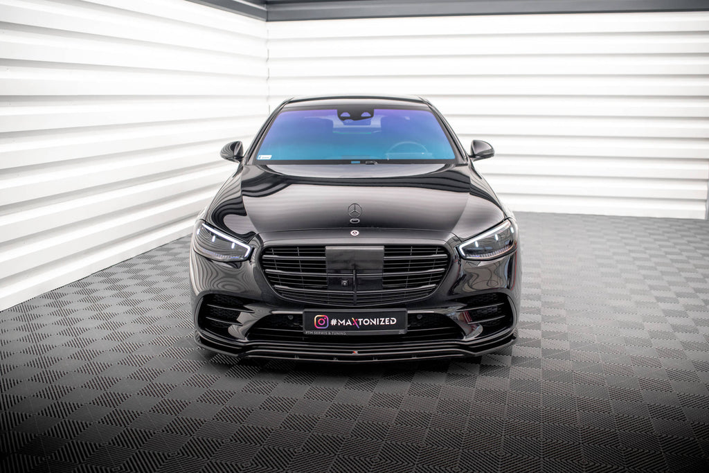 Maxton Design Street+ Spoilerlippe Front Ansatz passend für Mercedes-Benz S AMG-Line W223 schwarz Hochglanz
