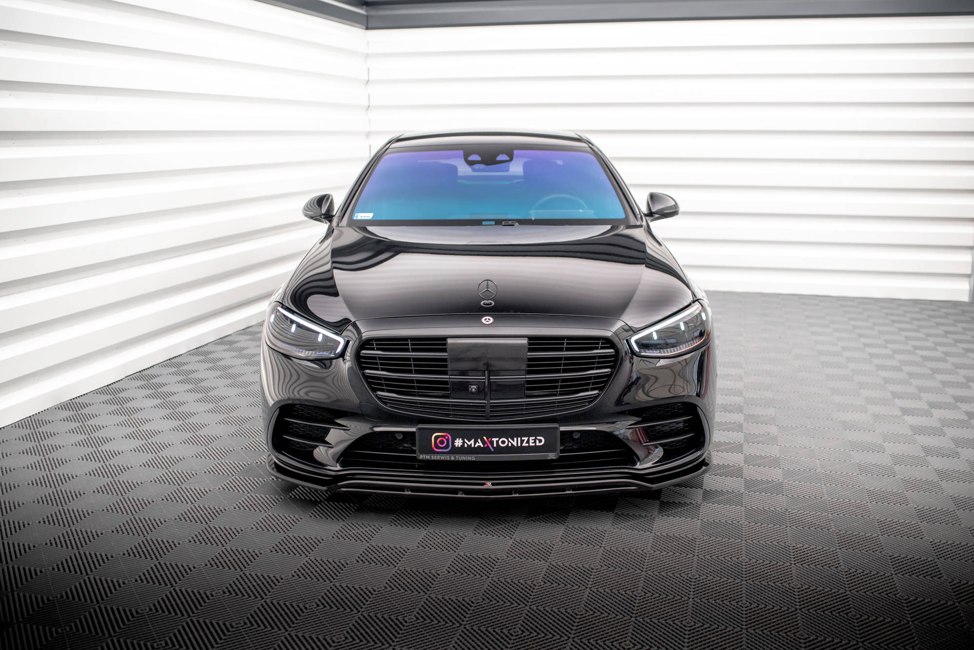 Maxton Design Street+ Spoilerlippe Front Ansatz passend für Mercedes-Benz S AMG-Line W223 schwarz Hochglanz