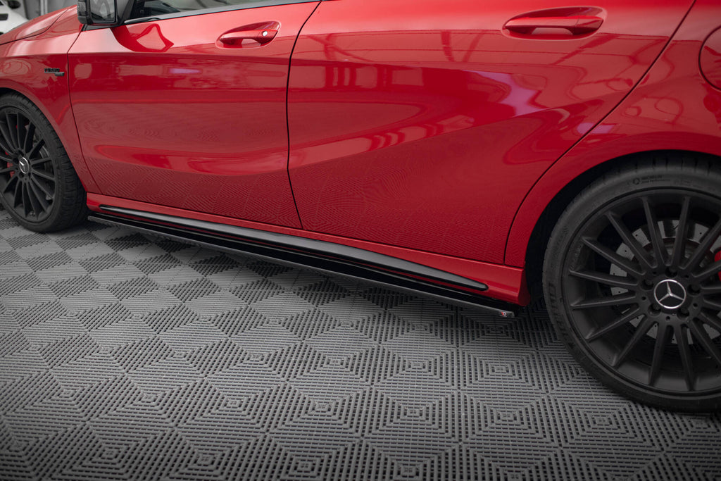 Maxton Design Street+ Seitenschweller Leisten passend für Mercedes A W176/ CLA 117 AMG/ CLA 117 AMG LINE Facelift schwarz Hochglanz