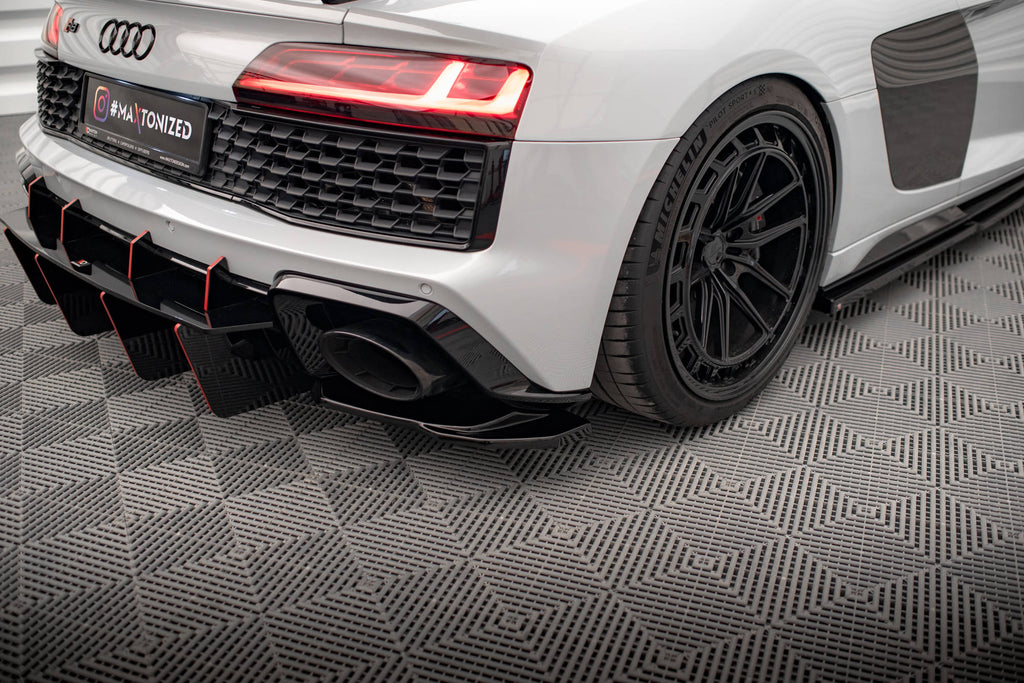 Maxton Design Heck Ansatz Flaps Diffusor passend für Audi R8 Mk2 Facelift schwarz Hochglanz