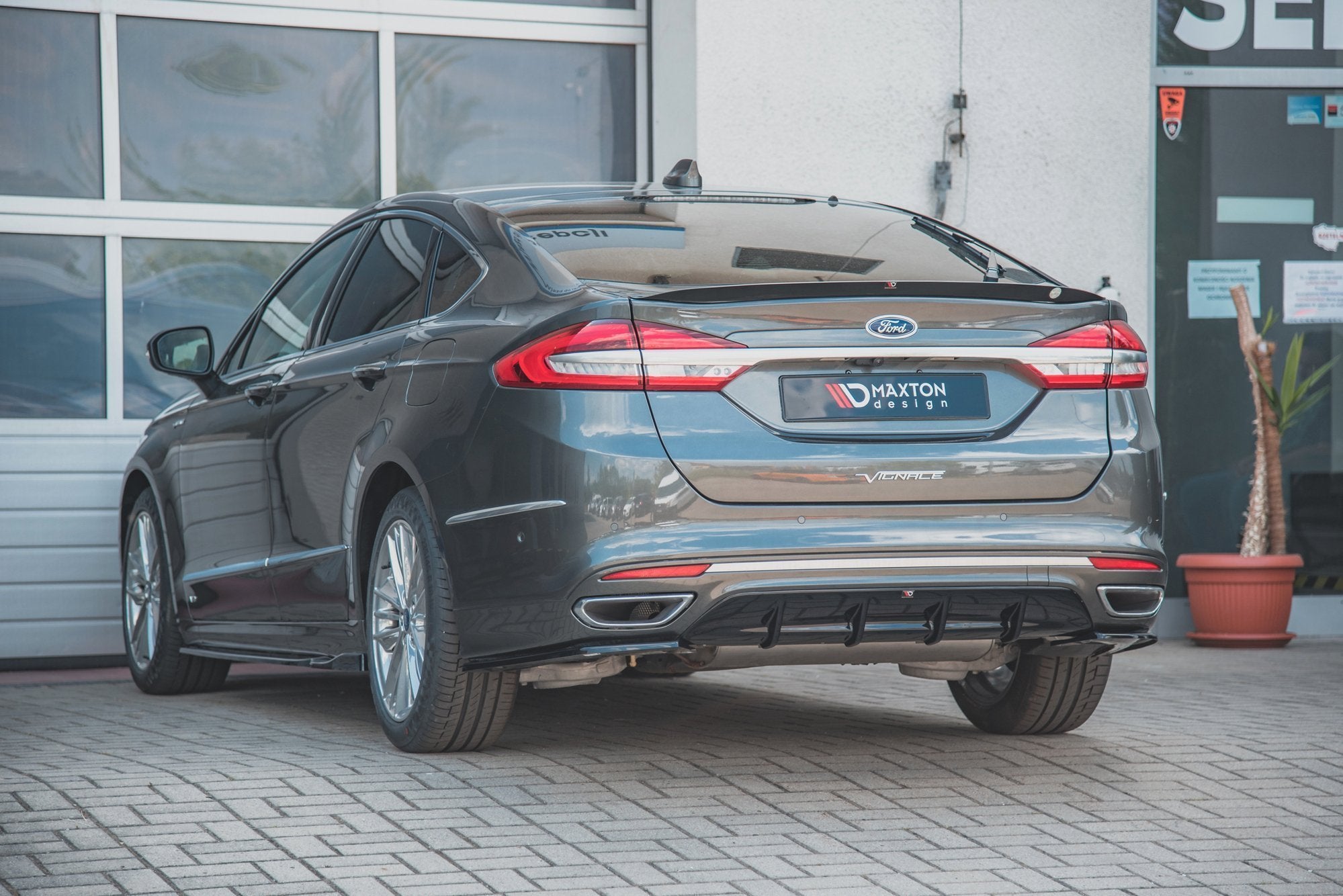Maxton Design Diffusor Heck Ansatz für Ford Mondeo Vignale Mk5 Facelift Carbon Look