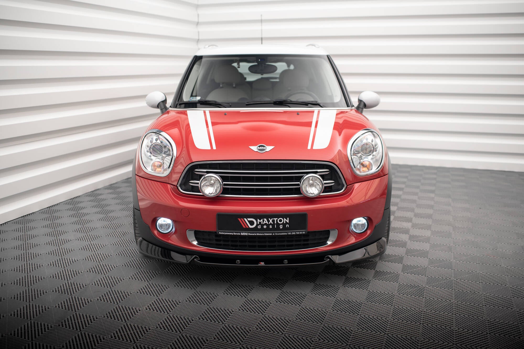 Maxton Design Street+ Spoilerlippe Front Ansatz passend für Mini Cooper Countryman R60 Facelift schwarz Hochglanz