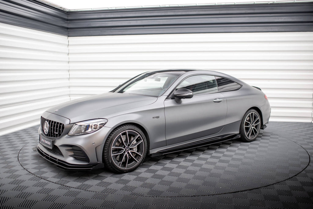 Maxton Design Street Pro Street+ Seitenschweller Leisten + Flaps passend für Mercedes-AMG C43 Coupe / Cabrio C205 Facelift / A205 Facelift schwarz Hochglanz
